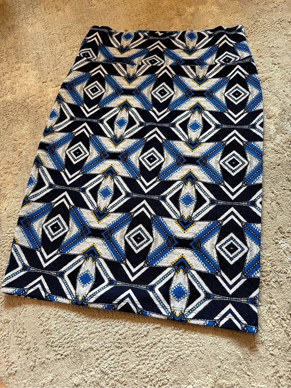 LuLaRoe Cassie Pencil Skirt Geometric Blue/Black/Yellow